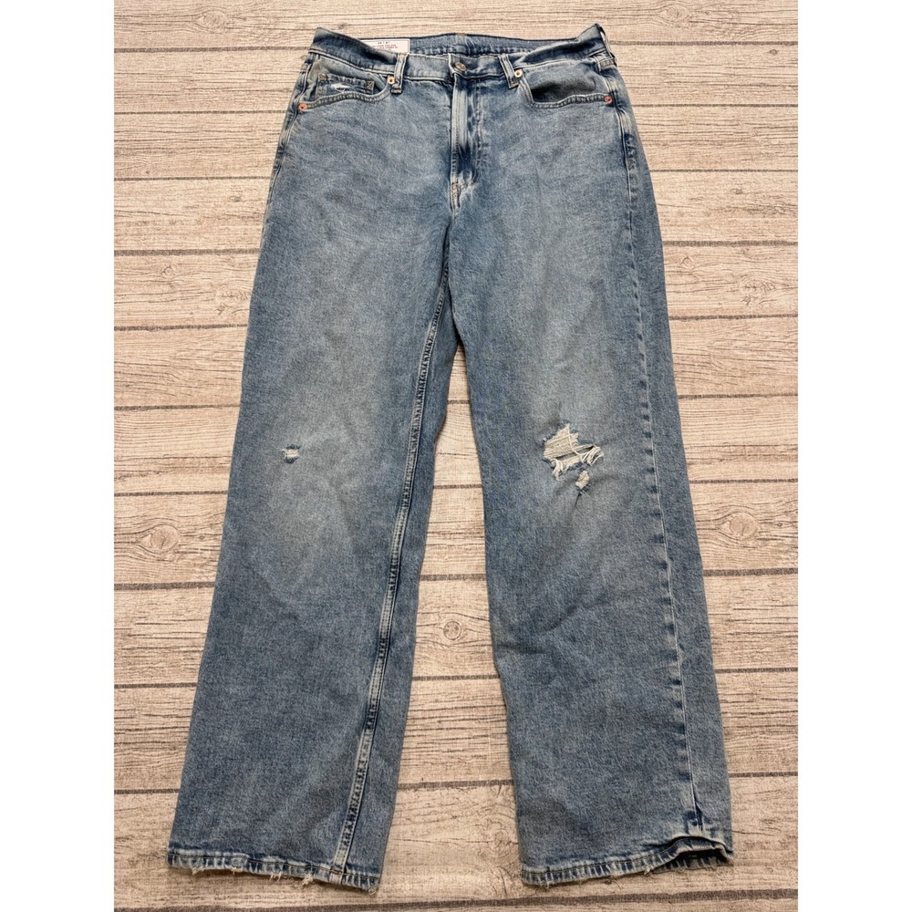 GAP Jeans Women's 29/8P Blue Light Wash 90s Loose High Rise Wide Leg Distressed